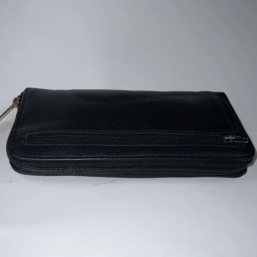 Chanel Classic Black Caviar Leather Long Clutch Zip Around Wallet